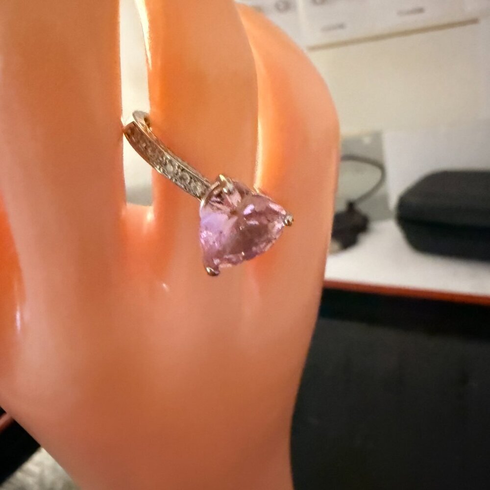 Heart Cut Pink Cubic Zirconia Ring With Accents In Silver Tone 7 - Picture 12 of 12